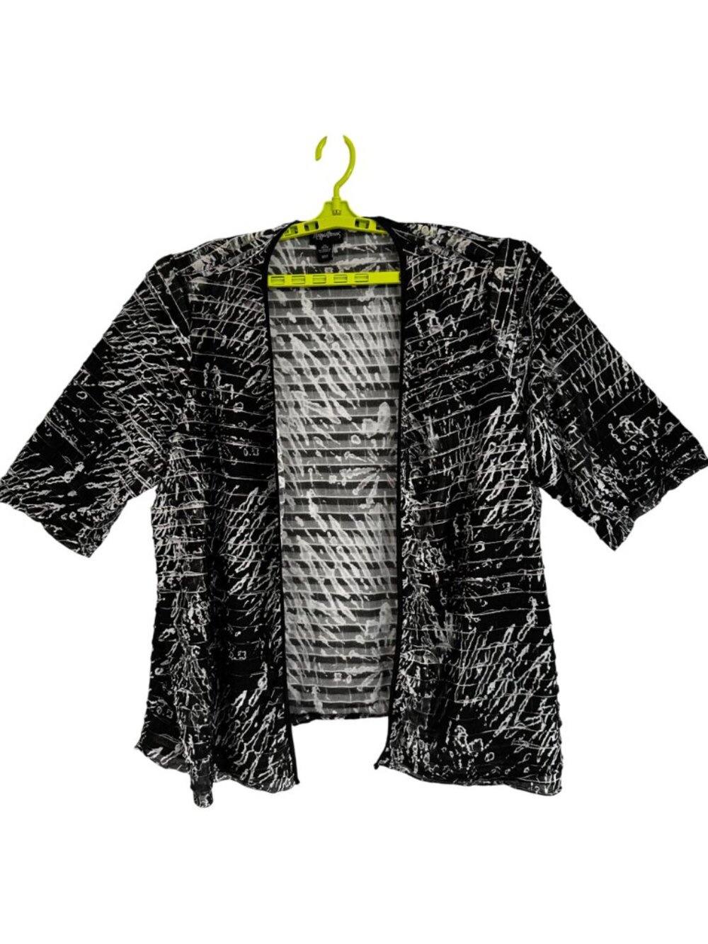 Maggie Barnes Womens Ruffled Whimsy Vacation Black White Liquid Knit Cardigan 3X - Picture 2 of 12